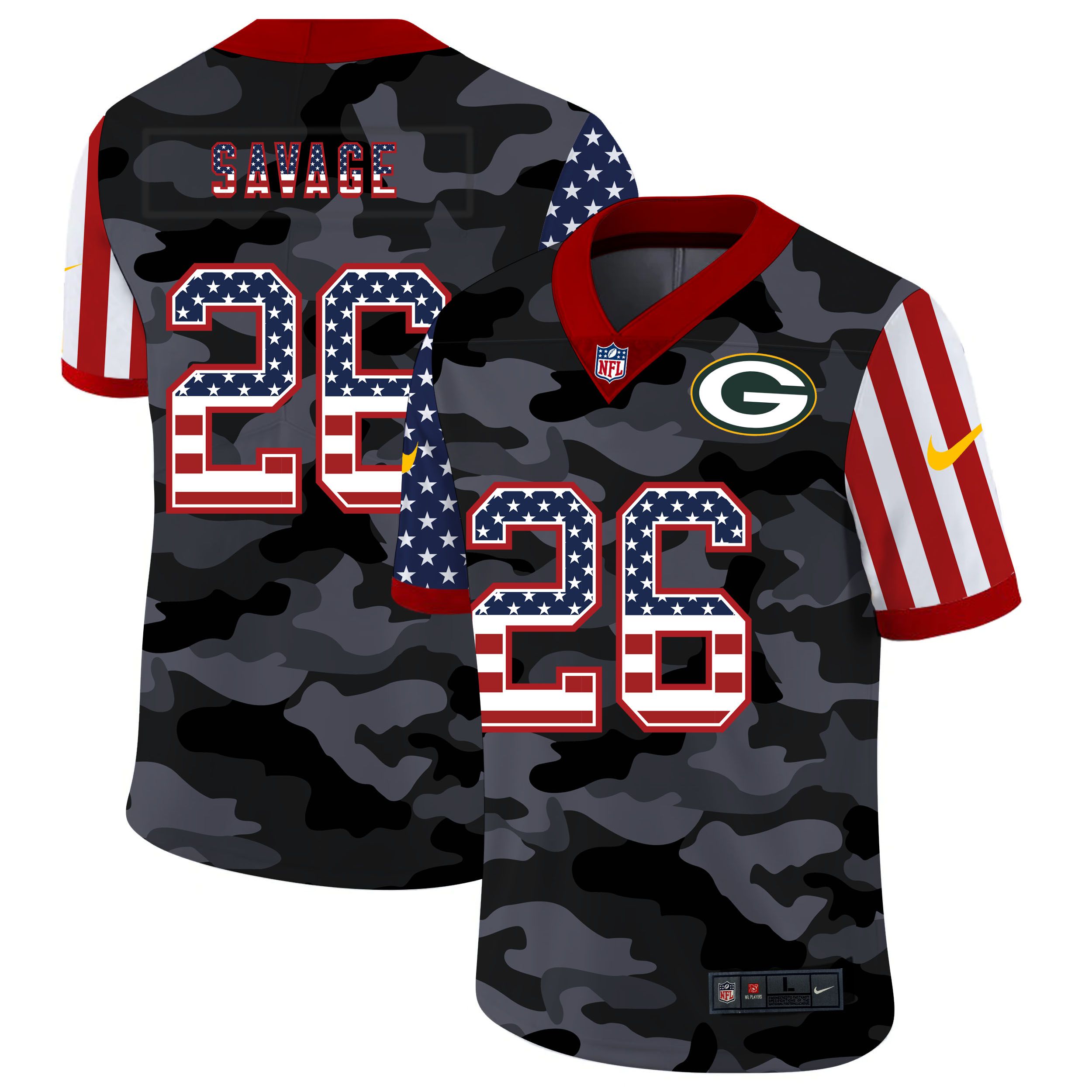 Men Green Bay Packers #26 Savage 2020 Nike Camo USA Salute to Service Limited NFL Jerseys->cleveland browns->NFL Jersey